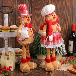 Chapeau de chef écologique artisanal à carreaux LINGKAI, poupée en peluche homme pain d'épices à jambes rétractables, décoration de table de Noël - Product Image 3