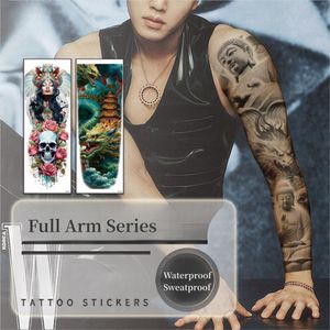 Venta al por mayor colorido <span class=keywords><strong>manga</strong></span> larga <span class=keywords><strong>tatuaje</strong></span> pegatina arte corporal impermeable Buda Animal calavera brazo completo tatuajes temporales - Product Image 1