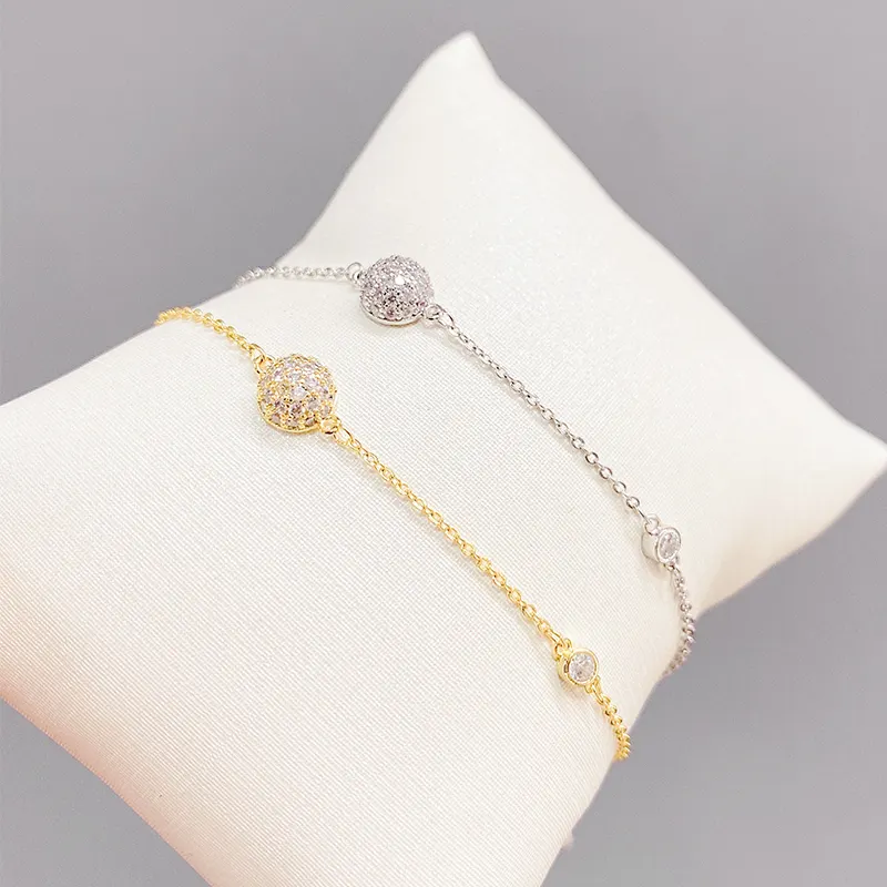 SL89202 Fashion design gold plated brass zircon women jewelry ball charm bracelets
