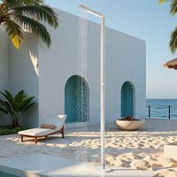 Colonne de douche au sol circulaire moderne et minimaliste pour extérieur, verticale haute, avec fonction de refroidissement, en acier inoxydable brossé, ensemble de douche pluie
