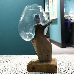 Новый креативный Домашний Деревянный орнамент натуральный цельный деревянный Базовый стеклянный аквариум для рыбы Юго-Восточной Азии ваза для свадебного украшения - Product Image 4