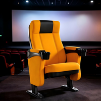 Fauteuil de cinéma fixe en plastique PP jaune avec porte-gobelet et accoudoir, siège de théâtre sans tablette d'écriture