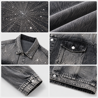 Veste en jean surdimensionnée pour homme avec strass, délavée à l'acide, style streetwear, manteau en jean vintage tendance