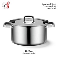 Casserole classique en acier inoxydable triple couche, antiadhésive, pour cuisinière à gaz, marmite à soupe robuste, compatible induction, durable