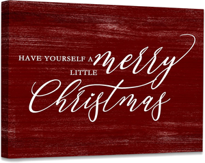 Decorazione Murale 'Have Yourself a Merry Little Christmas' in Legno Rosso, Tela Avvolta Orizzontale Stile Fattoria per Decorazioni Natalizie - Product Image 2
