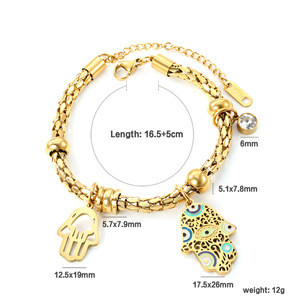 Fashion Charm <b>Bracelet</b> Gold <b>Hamsa</b> Eye Pendant 16.5+5cm Unisex Jewelry - Product Image 1