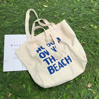 Bolsa de Mano Grande de Lona con Estampado de Letras y Eslogan, Bolso de Hombro para Mujer, Estilo Coreano, de Algodón, para Compras y Viajes