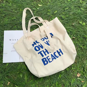 Borsa Tote Oversize in Tela con Stampa Slogan, Grande Borsa a Spalla per Donne, Estetica Coreana, in Cotone per Shopping e Viaggi - Product Image 5