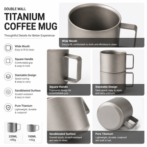 Double Wall Titanium <b>Mug</b> Titanium Coffee <b>Mug</b> Pure Titanium Insulated <b>Mug</b> for Camping <b>Travel</b> Outdoor Coffee <b>Tea</b> With Handle - Product Image 5
