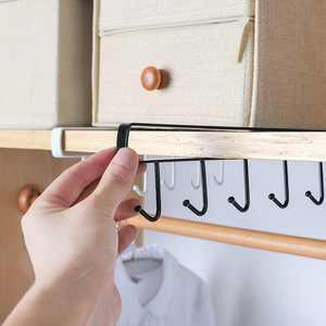Iron Cabinet Hanging Rack With Multiple Hooks Black And White Wall Mounted Storage Organizer For Kitchen Utensils - Product Image 4