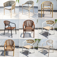 Chaise de salle à manger d'extérieur moderne avec alliage d'aluminium et dossier de loisirs en rotin simple pour cour, balcon, terrasse ou salon