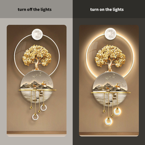 Décoration <span class=keywords><strong>murale</strong></span> moderne à LED <span class=keywords><strong>Arbre</strong></span> <span class=keywords><strong>de</strong></span> <span class=keywords><strong>vie</strong></span> doré Design Art déco lumineux pour la maison Ornement suspendu - Product Image 3