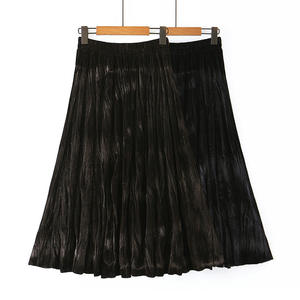 Falda Midi Plisada de Terciopelo para Mujer Talla Grande Happy Hut, Cintura Elástica, Color Negro Café N7891, Poliéster Sólido - Product Image 3