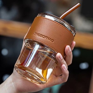 Vaso de Vidrio Barato <span class=keywords><strong>al</strong></span> <span class=keywords><strong>por</strong></span> <span class=keywords><strong>Mayor</strong></span>, Precio de Fábrica, Vaso Transparente para Viajar con Tapa y Pajita - Product Image 1