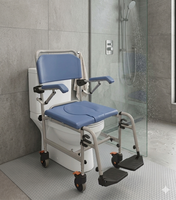 Chaise de douche et de toilette avec roues verrouillables, chaise de toilette roulante 3-en-1 pour personnes âgées, fauteuil de douche en aluminium imperméable