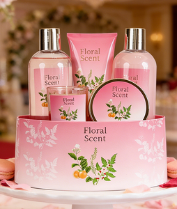 Coffret cadeau de bain parfumé aux fleurs de luxe, 5 pièces, coffret cadeau rose pour le soin du corps pour femmes, avec gel douche, lotion, bougie et crème de bain pour femmes - Product Image 5