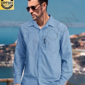 เสื้อตกปลาฤดูร้อนแบบสั่งทำ แขนยาว ป้องกันแสงแดด UPF 50+ น้ำหนักเบา แห้งเร็ว ติดกระดุม เสื้อเชิ้ตแบบยุทธวิธี - Product Image 3