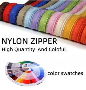 Zipper Wholesale 3# 4# 5# 6# 7# 8# Close End Nylon Zipper Custom Color Long Chain Tape Pants Zipper