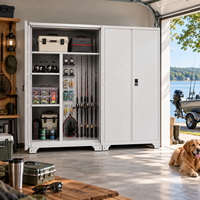 Armoire de rangement pour matériel de pêche moderne multifonctionnelle avec serrure numérique, étagères en acier réglables, pour garage, rangement de cannes, outils et accessoires