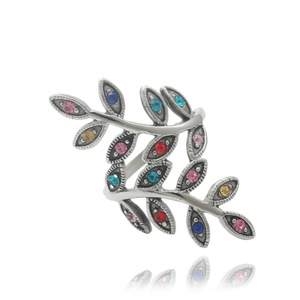 Anillo de Hoja de Acero de Titanio Estilo Europeo, Joyería Punk Plateada para Hombre, con Incrustaciones de Piedras Multicolores, Regalo 21006 - Product Image 1
