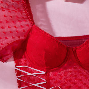 Nueva Lencería Roja para el Día de San Valentín para Mujer, con Diseño de Corazones, Transparente, con Efecto Push-Up, Ajustada a la Cintura, con Espalda Hermosa - Product Image 5