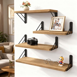 Ensemble d'étagères flottantes en <span class=keywords><strong>bois</strong></span> massif à 4 niveaux, robustes <span class=keywords><strong>et</strong></span> modernes, pour salon, salle de bain, armoire, garage, rangement de sacs, noir - Product Image 6
