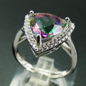 925 Cubique En Argent Sterling CZ Halo <span class=keywords><strong>Triangle</strong></span> Forme Amétrine Argent <span class=keywords><strong>Bague</strong></span> Tourmaline - Product Image 4
