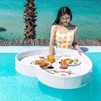 Plateau alimentaire pour piscine extérieure, plateau de jardin en rotin PE, table flottante pour piscine extérieure