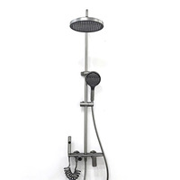 Ensemble de douche en cuivre avec barre coulissante, pommeau de douche circulaire à jet pluie, robinet mural pour salle de bain, villa, appartement, style moderne