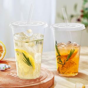 Vasos de Plástico Transparente de 20 oz con Tapas y Pajitas, Resistentes, Aptos para Alimentos, Antiderrames, Desechables para Café Helado y Smoothies - Product Image 5
