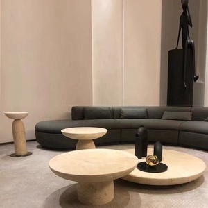 Meubles de maison déco en marbre <span class=keywords><strong>travertin</strong></span> table en pierre naturelle socle à une colonne table basse ronde moderne en <span class=keywords><strong>travertin</strong></span> beige - Product Image 1