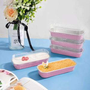 Disposable Pink Mini Loaf Pans with PET Plastic Lids 500 Pack 6.8oz <b>Aluminum</b> Bread Cupcake Pie Food Grade Pulp Moulded - Product Image 4