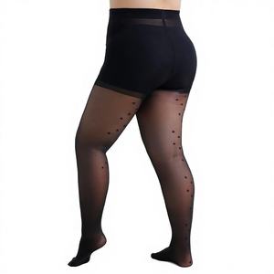 Collants Jacquard en Nylon à Pois pour Femmes Rondes, Sexy et Tendance, avec Étoiles au Dos, Noirs, Amincissants, et Camisole Fine de Base pour Femmes - Product Image 1