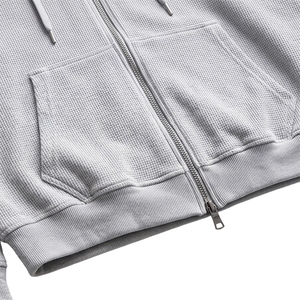 OEM Custom Manufacturer Drop Shoulder Full Zip up Cotton <strong>Cropped</strong> <strong>Boxy</strong> Plain Waffle Knit Hoodie for Men - Product Image 4