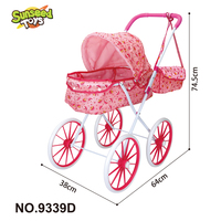 Poussette de poupée en métal réglable grande taille, modèle de jeu d'imitation en plastique pour enfants, style rose pour filles