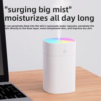 Humidificateur d'air fin à grand jet de 400ml à usage domestique avec veilleuse colorée Mini humidificateur de lumière d'ambiance sans fil de bureau