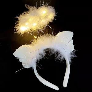 Diadema de peluche luminosa unisex con orejas de conejo y elementos de plumas para el Día de Año Nuevo y juguete para puestos de mercado nocturno - Product Image 6