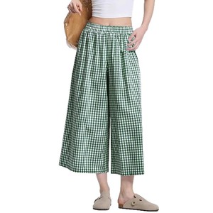 Pantalon décontracté pour <span class=keywords><strong>femme</strong></span> à carreaux, coupe large, taille haute, jambe droite, style Sehe Fashion - Product Image 5