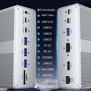 Station d'accueil Type C 13 en 1, adaptateur multiport, 4K HDTV VGA, charge rapide PD, <span class=keywords><strong>Ethernet</strong></span>, audio, lecteur de carte SD TF pour ordinateur portable Mac - Product Image 6