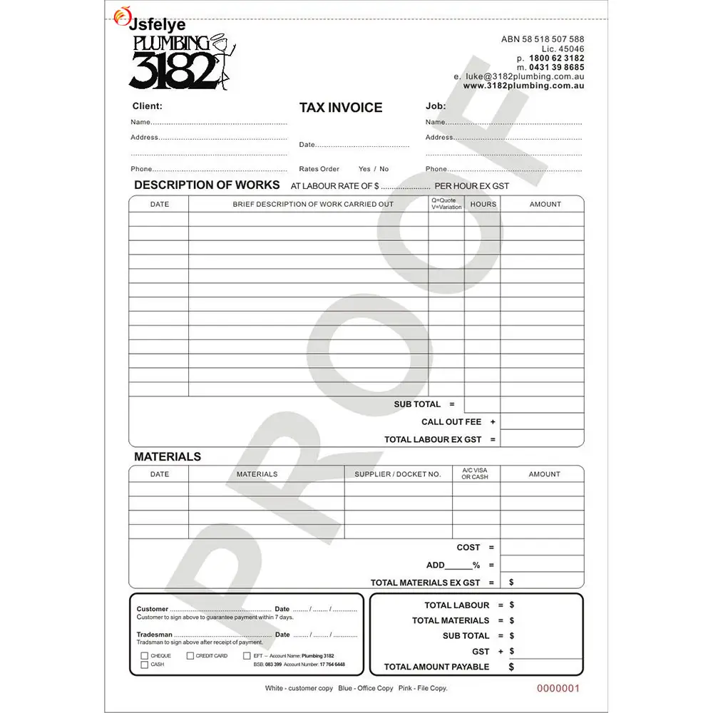 A4 Custom Duplicate Carbonless Invoice Quote Receipt Books Delivery Docket Pad