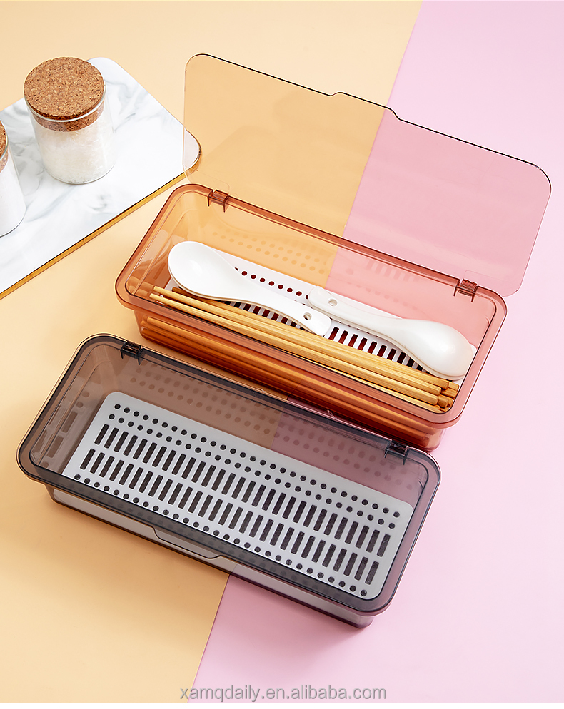 Multi-function chopsticks box household transparent belt cover drain chopsticks cage kitchen dustproof tableware storage box