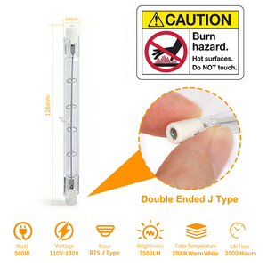 Paquete de 5 Bombillas Halógenas J118 R7S de <span class=keywords><strong>500W</strong></span>, Doble Extremo, Regulables, para Trabajo, Seguridad, Iluminación de Jardines, Lámparas de Pie - Product Image 2