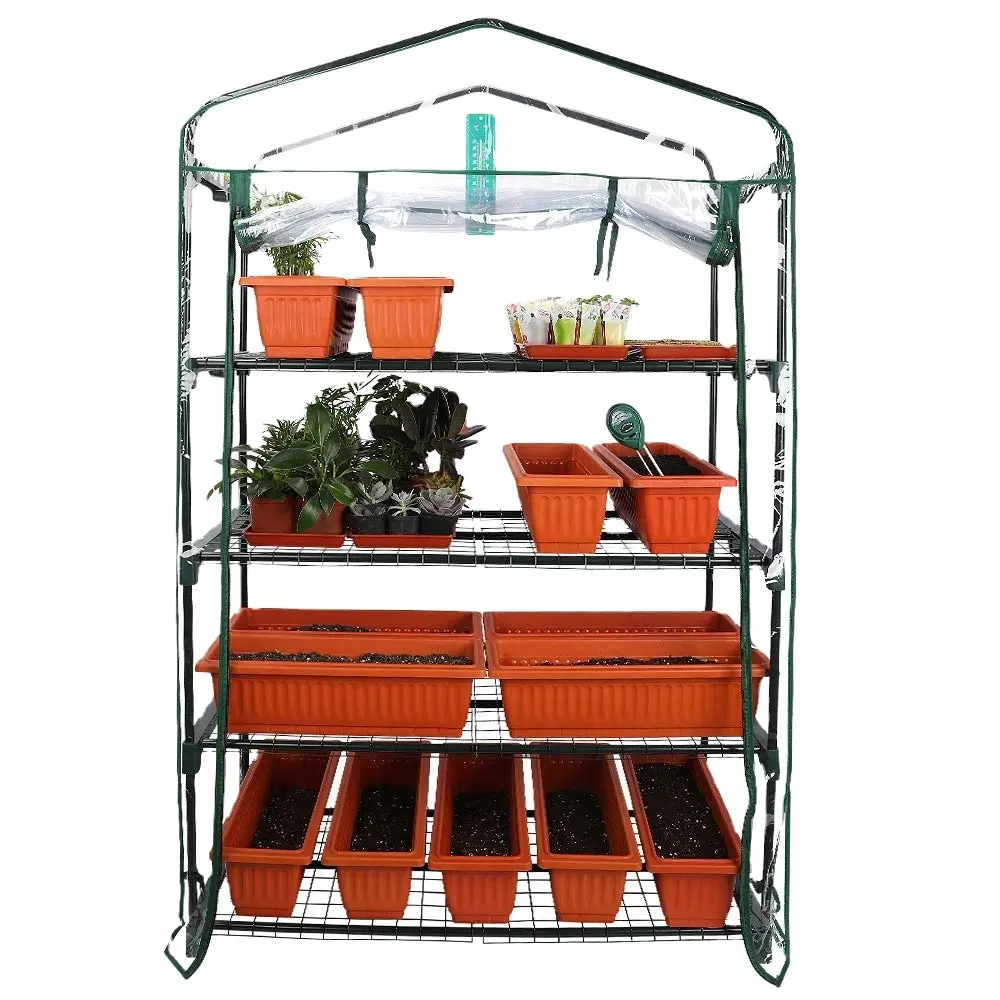 4 katlı PVC kapak küçük Mini taşınabilir yeşil ev Metal çerçeve tarım ekipmanları bahçe sera