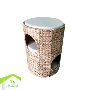 Good Quality Product Round Bed Pet House Water Hyacinth Beige Cushion Natural For Baby Cat or Dog Pet Bed For Indoor
