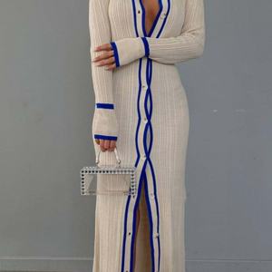 Vestido suéter largo elegante y ajustado de cuello alto para mujer al por mayor, ropa casual con botones - Product Image 6