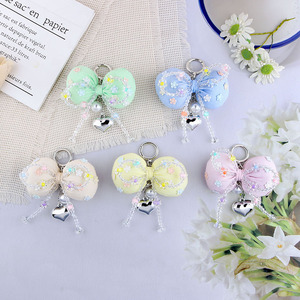 Xu Hướng 2025 Dễ Thương DIY Handmade Vải Bow Keychain Đính Cườm Bow Vòng Chìa Khóa Và Bạc Kim Loại Trái Tim Quyến Rũ Gói Quyến Rũ Vòng Chìa Khóa Bán Buôn - Product Image 3