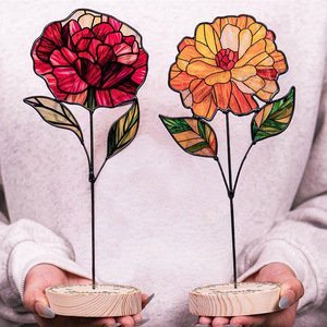 Attrape-lumière <span class=keywords><strong>en</strong></span> verre teinté pour la Fête des Mères, motif floral d'anniversaire, style américain, thème végétal, décoration de bureau <span class=keywords><strong>à</strong></span> domicile, cadeau - Product Image 3