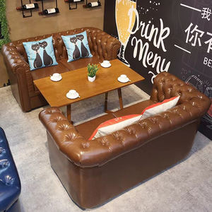 Canapé de bar à whisky classique européen, restaurant musical, café, combinaison table et chaises, canapé en cuir 3 places - Product Image 4