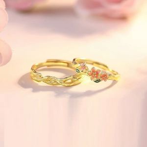 Anillos De Pareja Gold Plated Flower Enamel Drip Glazed <b>Couple</b> <b>Ring</b> Intoxicated Peach Blossom Wedding Band Adjustable Open <b>Ring</b> - Product Image 1