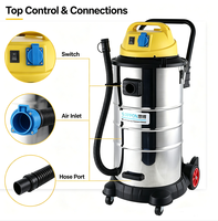 Aspirateur industriel humide et sec haute puissance 50L, portable, en acier inoxydable, pour chantier, atelier, hôtel